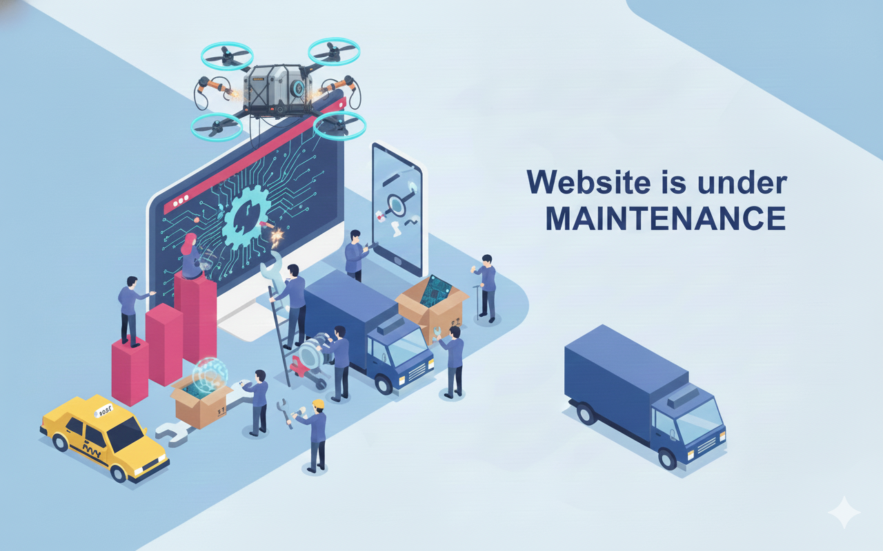 Website Under Maintenance - Delivery Truck and Taxi